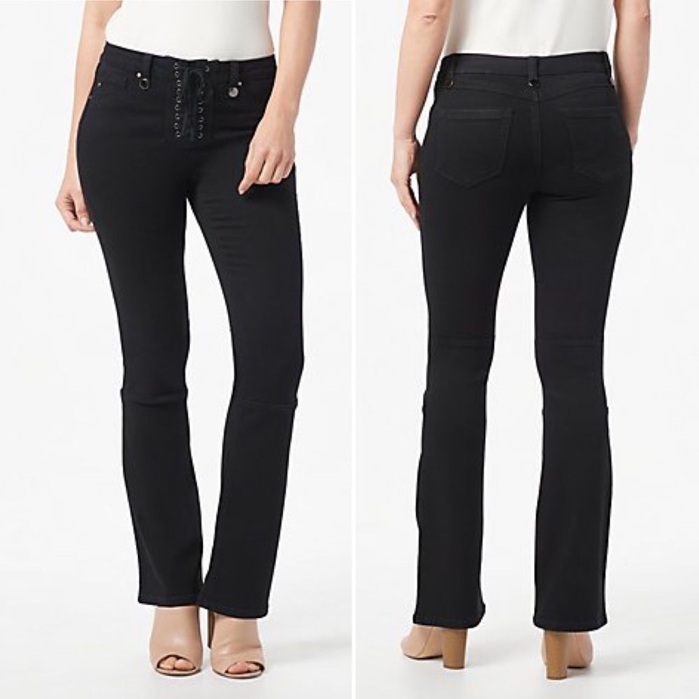 Laurie Felt Black Silky Denim Lace-Up Fly Boot-Cut Flare Jeans Size XXS 26 | 2